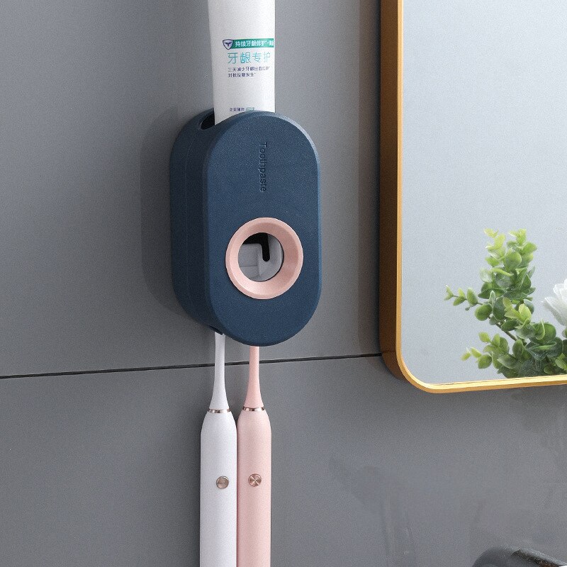 Guret vægmonteret tandpastaeklemme til tilbehør til badeværelset automatisk tandpasta dispenser tandbørsteholder aftagelig hylde: Anavy
