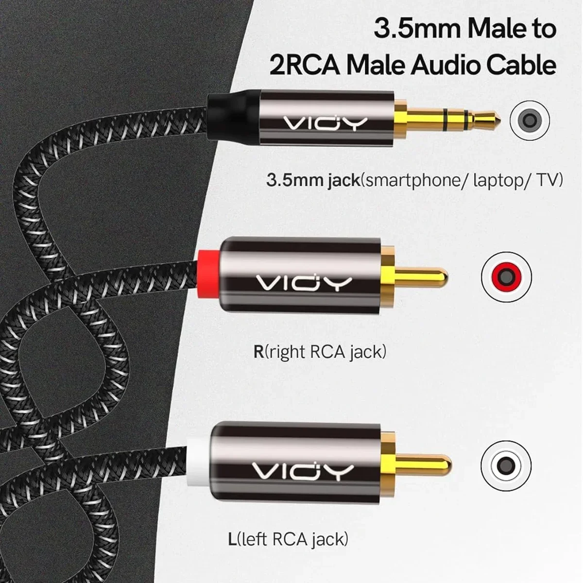 RCA naar 3,5 mm stereo audiokabel 100% schild 3,5 mm mannelijk naar 2RCA mannelijk Aux-snoer voor smartphone tablet luidspreker thuisbioscoop HDTV enz.