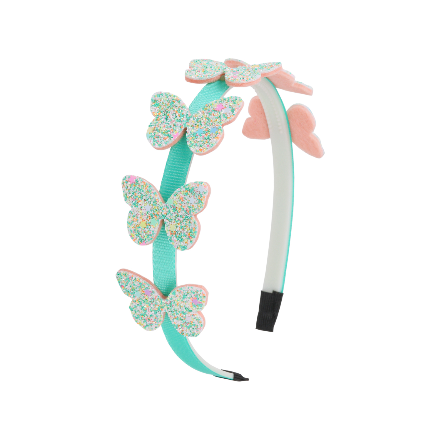 Diademas de mariposa para niñas, diadema brillante con forma de mariposa, diademas con dientes de plástico, accesorios para el cabello para niñas y niños: Plata