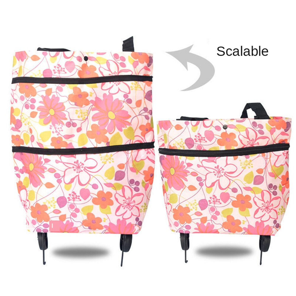 B-LIFE Collapsible Two-stage zipper Trolley Bags Folding Shopping Bag with Wheels Foldable Shopping Cart Reusable Shopping Bags: Silver