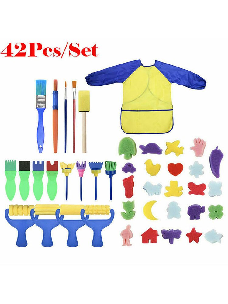 42PCs Children Sponge Paint Brushes Kits Sponge Painting Brush Tool Set for Children Kids Drawing Tools Children Early Painting