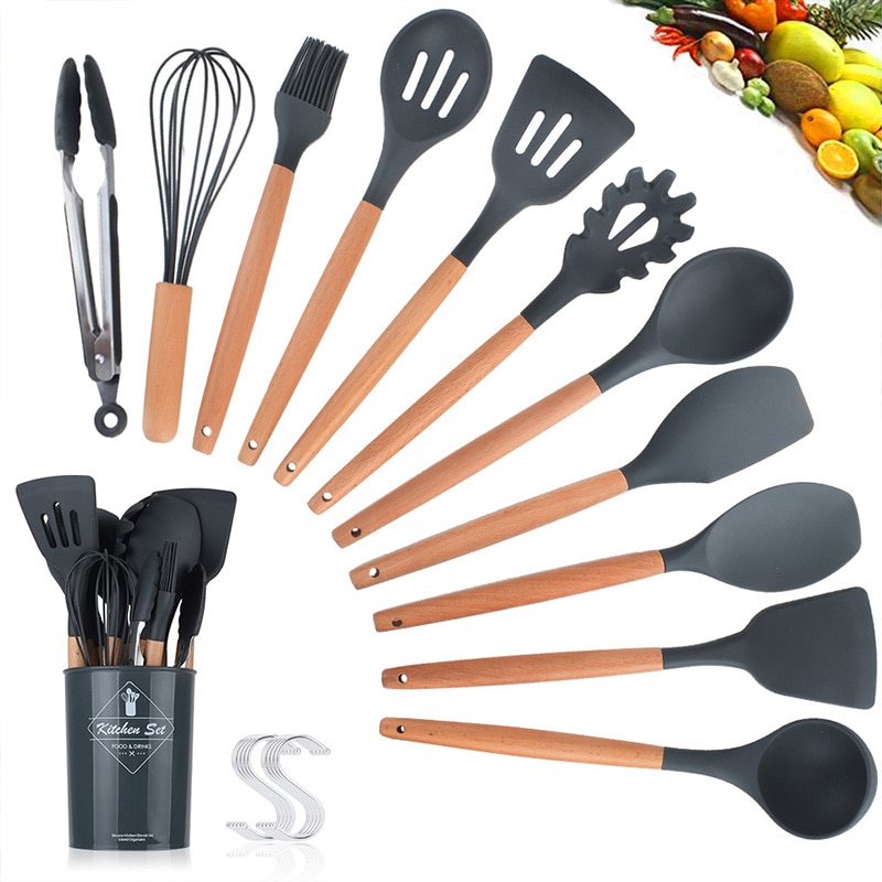 Kitchen Utensils Cooking utensils Wood Handle Silica Gel Kitchenware 11 Piece Set 9 Piece Set Kitchen Tool Scoop Set