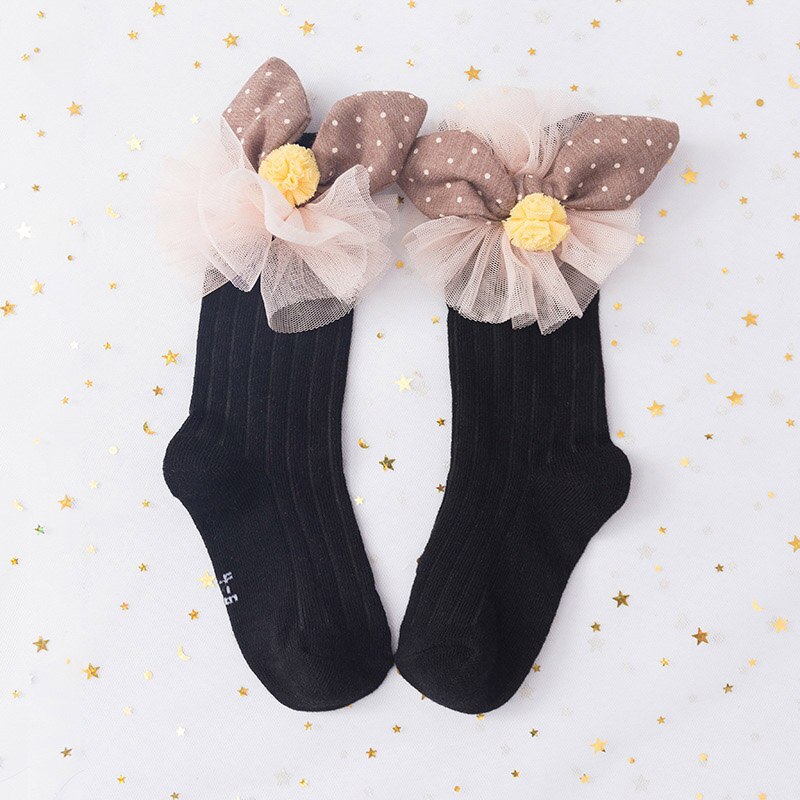 Sweet Big Bows Baby Socks Cute Flower Princess Baby Girls Knee High Socks Spring Autumn Toddler Kids Long Socks: black 1