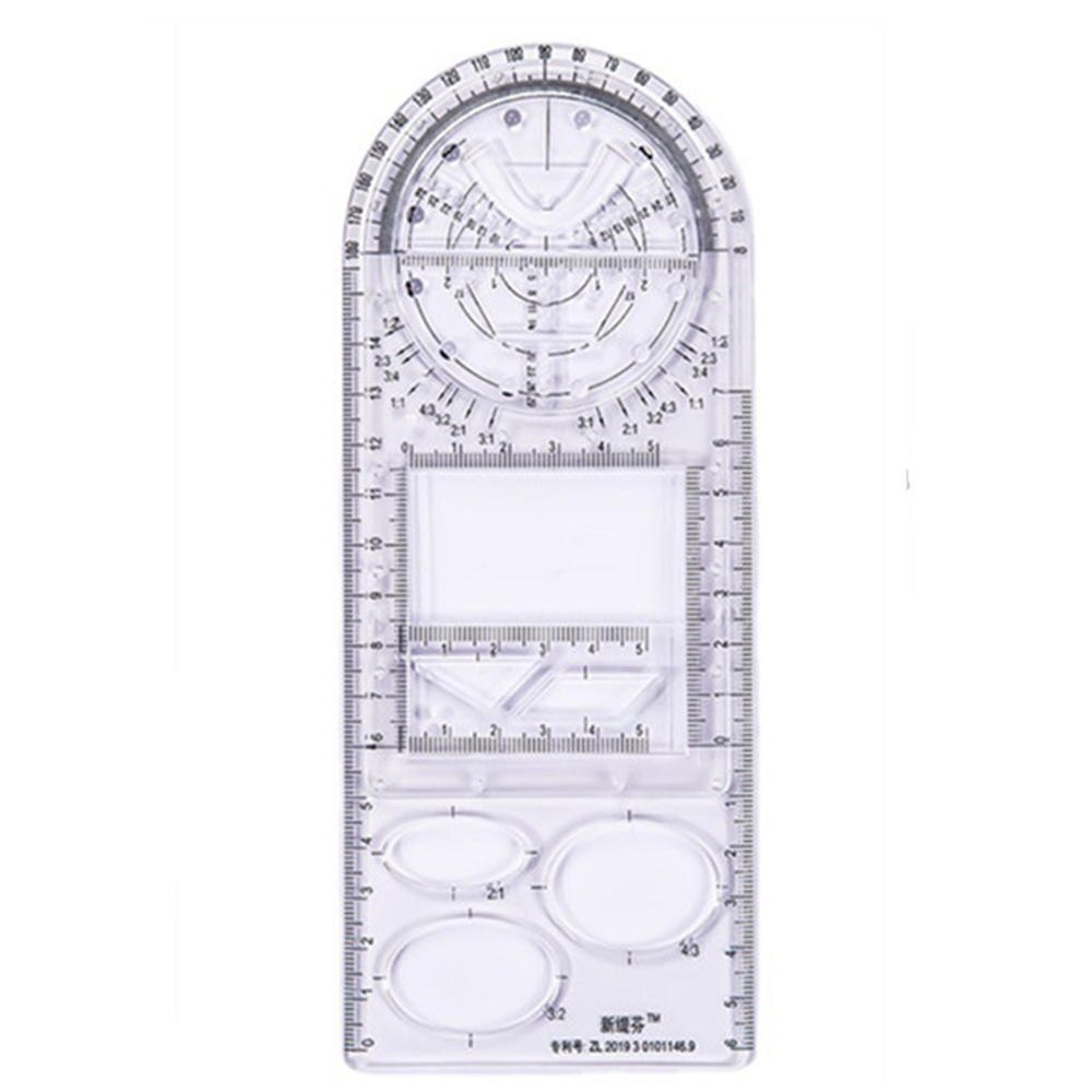 Multifunctional Geometric Ruler Drawing Ruler Drawing Template Measuring Tool Plastic Draft Rulers for School Office Supplies: high school Trans