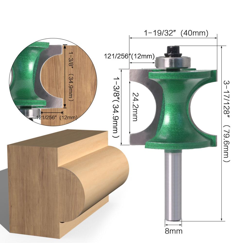 SHERUI 1PCS 8mm Shank Bullnose Half Round Bit Endmill Router Bits Wood 2 Flute Bearing Woodworking Tool Milling Cutter