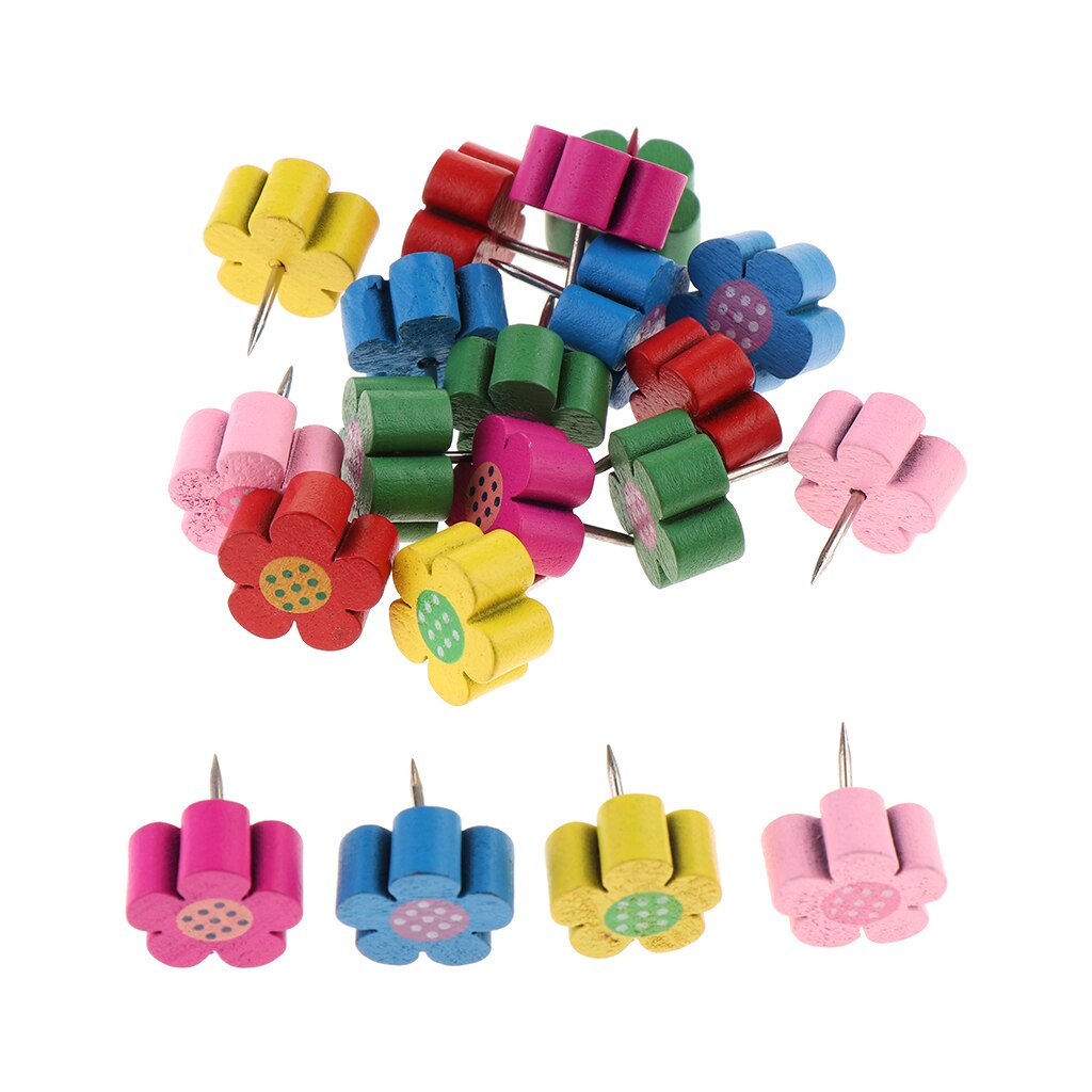 20pcs Pack Map Push Pins Thumb Tacks for Bulletin / Cork Boards, Flower Pattern: Mixed Color