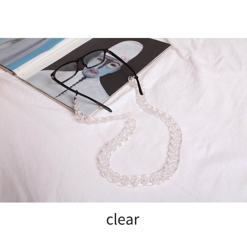 Chaîne de lunettes de soleil de retenue de lunettes de soleil de 20 couleurs, corde de lunettes de lecture en acrylique de 70cm longueurs, sangles de maintien de lanière vintage antidérapantes: Clair