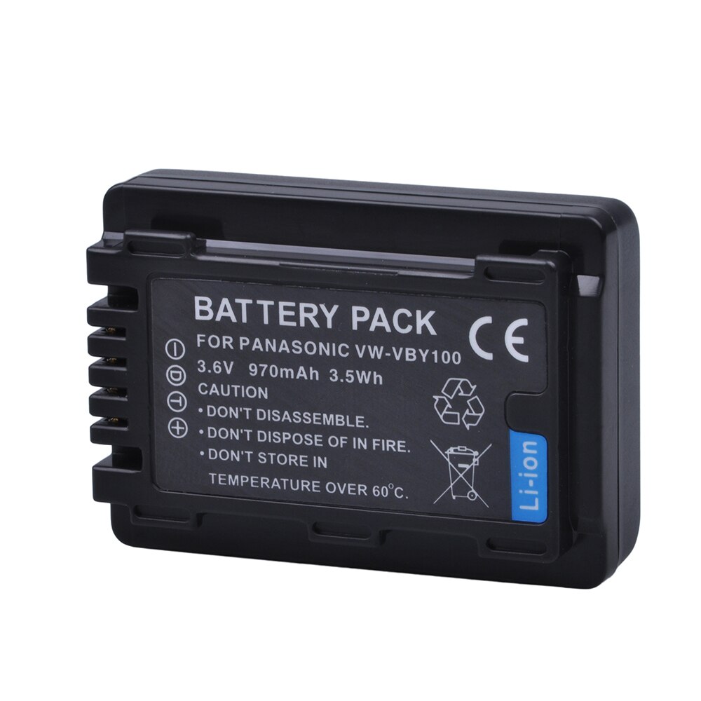 3Pcs 3.6V 970Mah VW-VBY100 VBY100 Batterij Voor Panasonic HC-V201, HC-V110, HC-V110GK, HC-V110K, HC-V110P, HC-V130, HC-V160 Camera