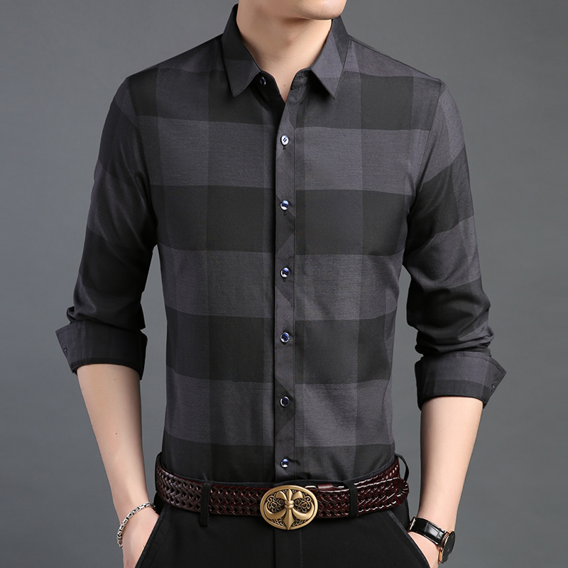 de chemise homme Plaid coupe ajustée vêtements de rue à manches longues bouton Up coréen entraînement décontracté hommes vêtements