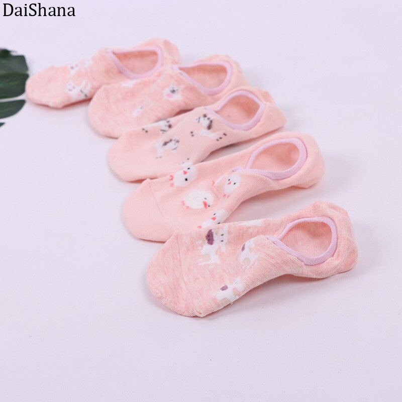 5 pares primavera nueva Arrivl de dibujos animados delgada calcetines de las mujeres de Animal divertido corto de algodón de las mujeres calcetín chica de calcetines-calcetines de 35-40