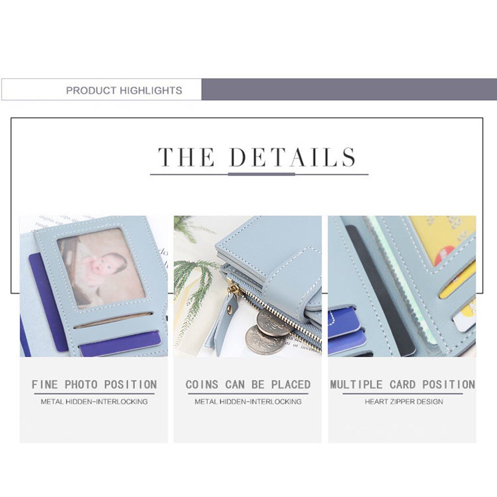 Solid color Women short Wallet Short Zipper Wallet Clutch Bag Female Three-Fold Coin Purse nightmare before christmas#ZC