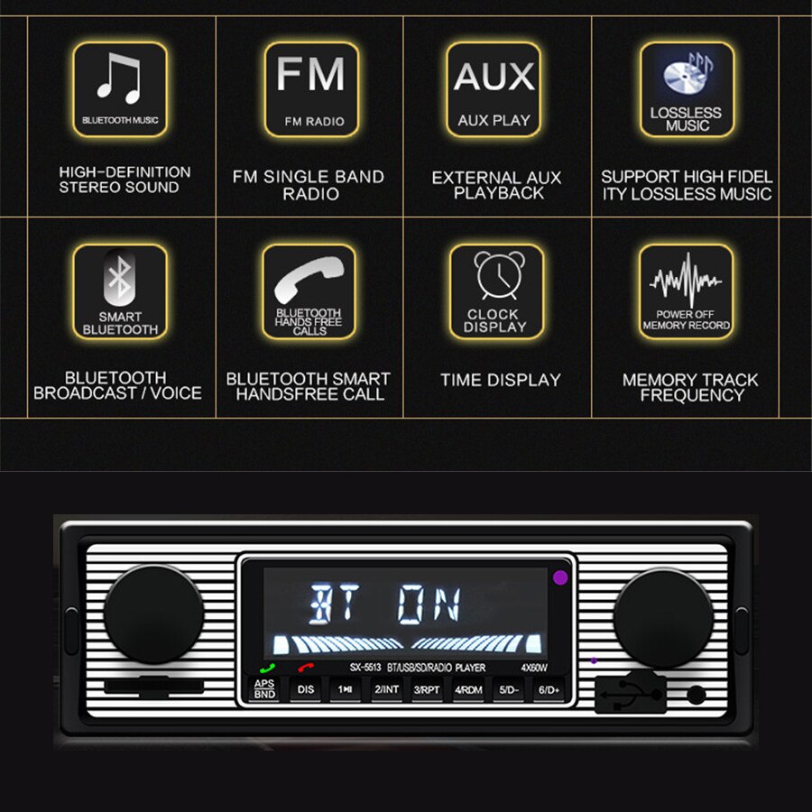 Vehicle MP3 Playe Bluetooth 4-channel High Power Output In-Dash Car Stereo Aux USB SD FM WMA MP3 WAV Radio Player