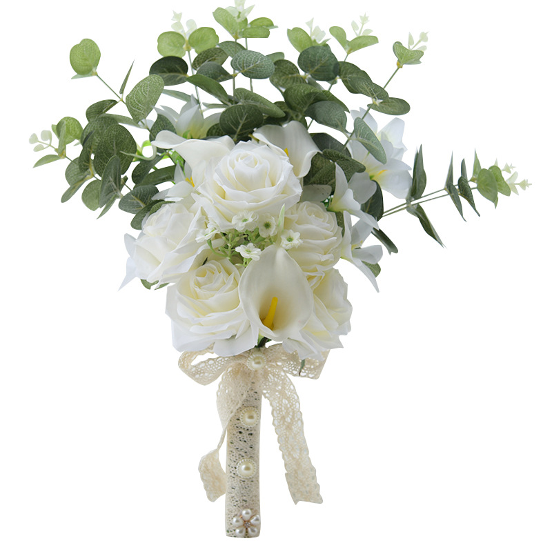 perfectlifeoh Beautiful Artificial Flowers Ivory/Yellow Calla Lily Long Flower Bouquet Wedding Bouquet bridal bouquets: Default Title