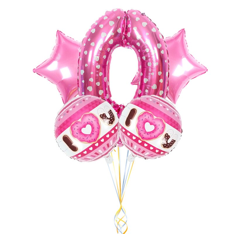 Rosa söt munk tema fest folie ballonger 32 tum nummer ballong barn födelsedagsfest dekorationer tecknad hatt: 0