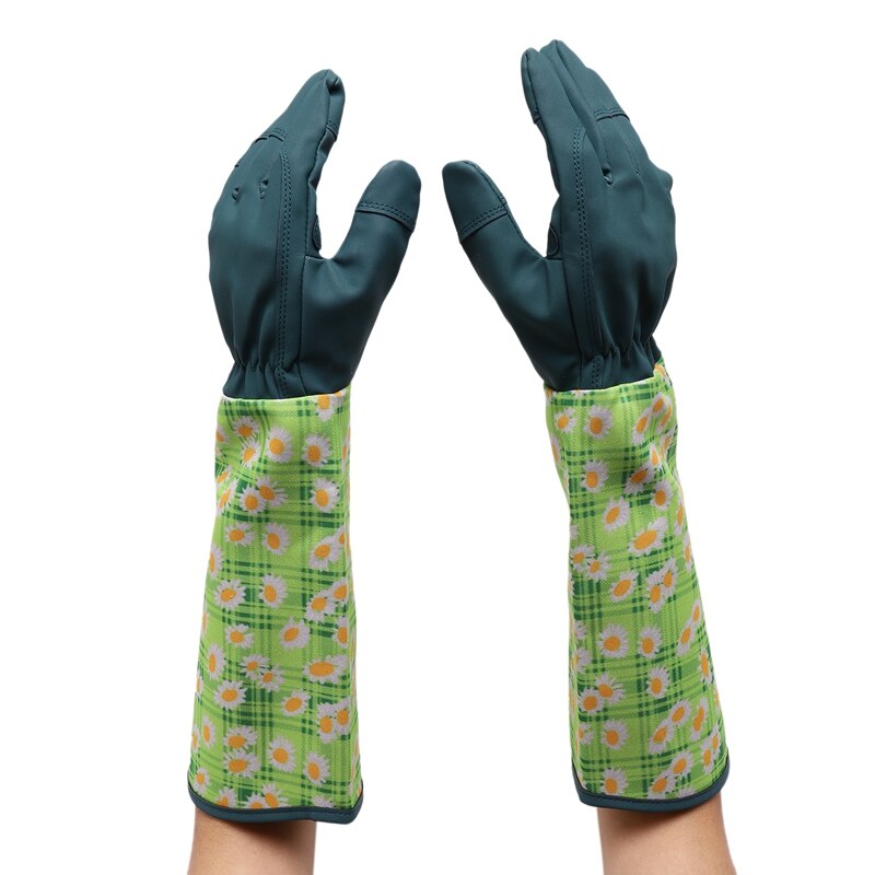 Guantes de jardinería/guantes de poda con cuchillas, manga larga de poliéster impreso para jardinería, protección, herramientas resistentes a puñaladas, T