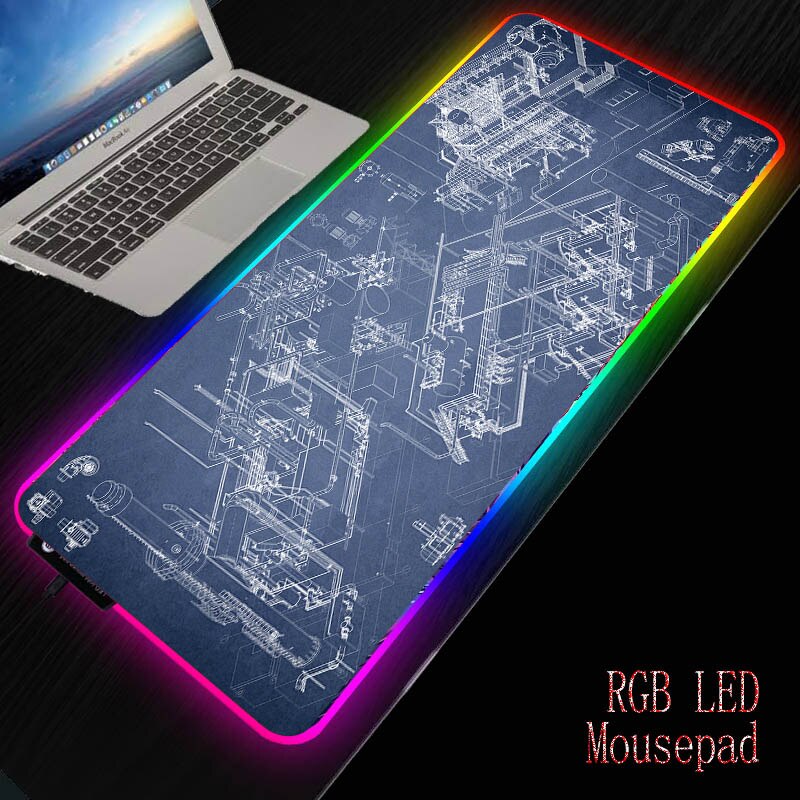 MRGBEST Technical Drawing Big Large LED RGB Lighting Gaming Mousepad XXL Gamer Mat Grande Mouse Pad for Keyboard Desk Mat Mause: RGB 350X600X3MM