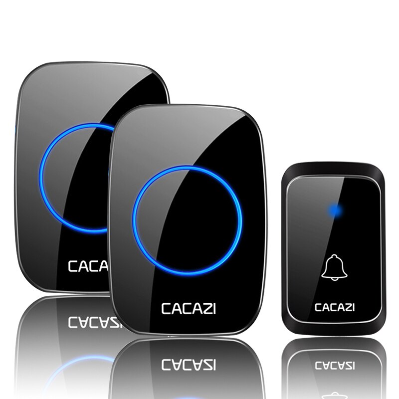 CACAZI A06 DC battery-operated Wireless Waterproof Doorbell 300M Remote 36 chimes Cordless Home Cordless Call Bell: black1x2