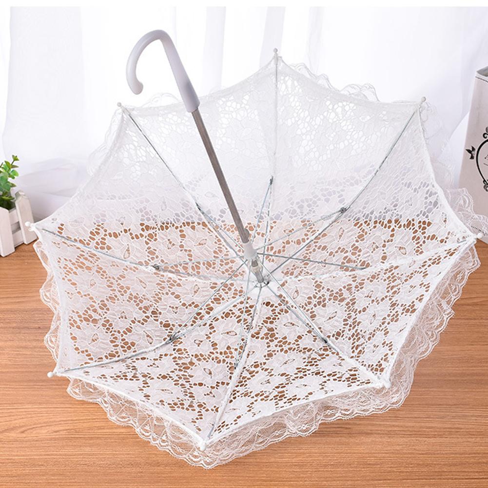 Paraguas decorativo blanco para boda, sombrilla pequeña de encaje con mango largo de acero inoxidable, estilo europeo y americano
