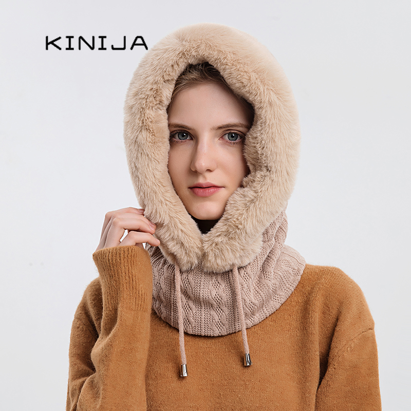 Talviturkis lippis maski setti hupullinen naisille neulottu kashmir kaula lämmin balaclava suksi tuulenpitävä hattu paksu pehmoinen pörröinen pipot huppu