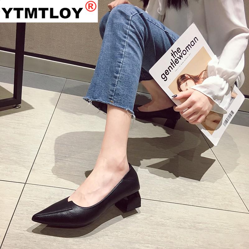 Chaussures simples femmes bouche peu profonde confortable cuir souple chaussures femmes printemps et été travail sauvage pointu talons hauts