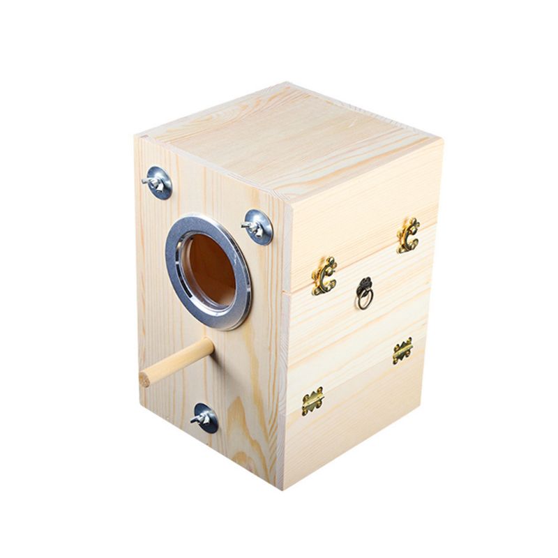 Wooden Bird Nesting Breeding Box House Parakeet Mating Case with Clear Window for Cockatiel Finch Canaries Lovebird Parr: M