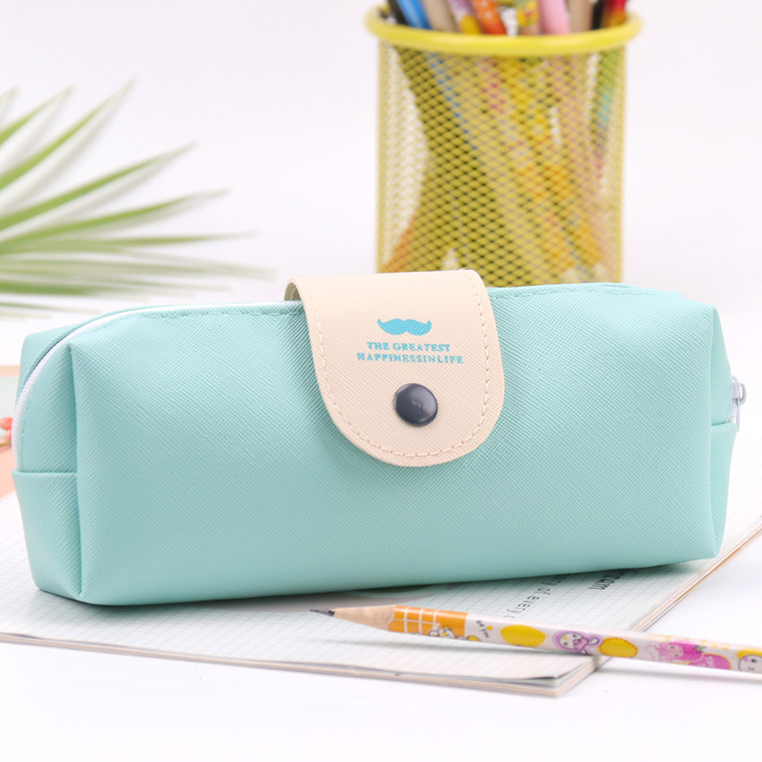 Estuche de lápices de Color de caramelo coreano, estuche Escolar impermeable de cuero Pu para niña, material de papelería Escolar, suministros escolares, 1 ud.: green