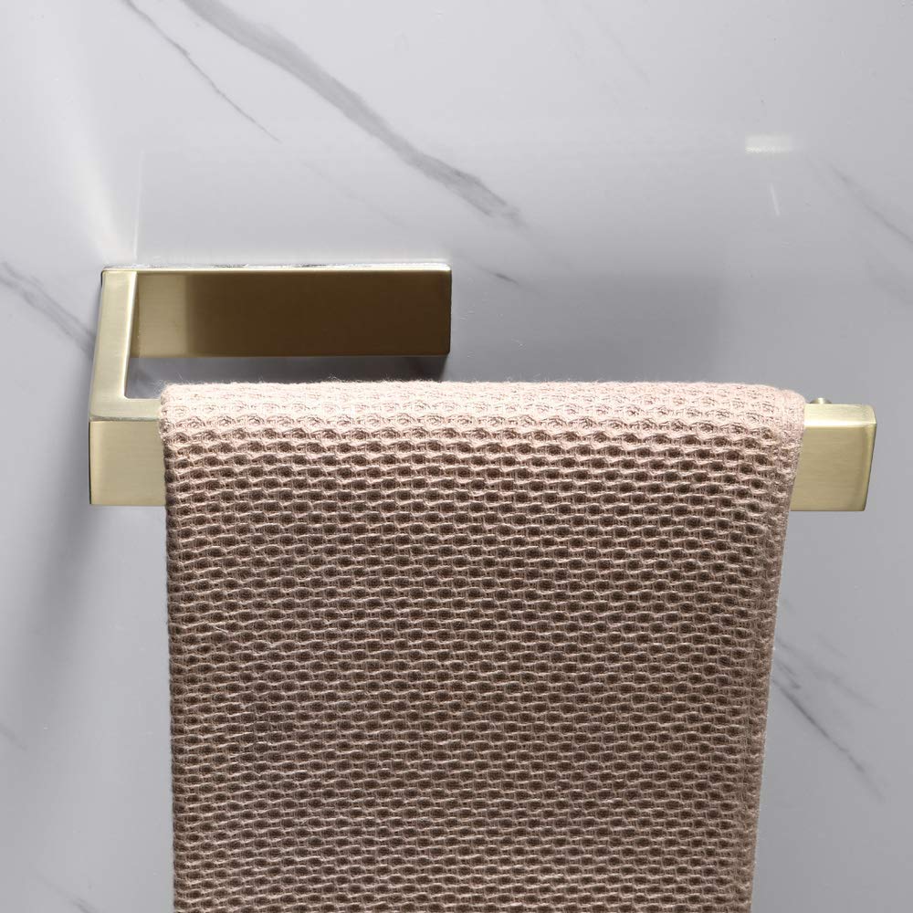 Luxury Clothes Hook, Paper Towel Holder, Towel Bracket and Towel Bar Economical 4-Piece Accessories Set Gold Brushed 3M Adhesive: Towel ring