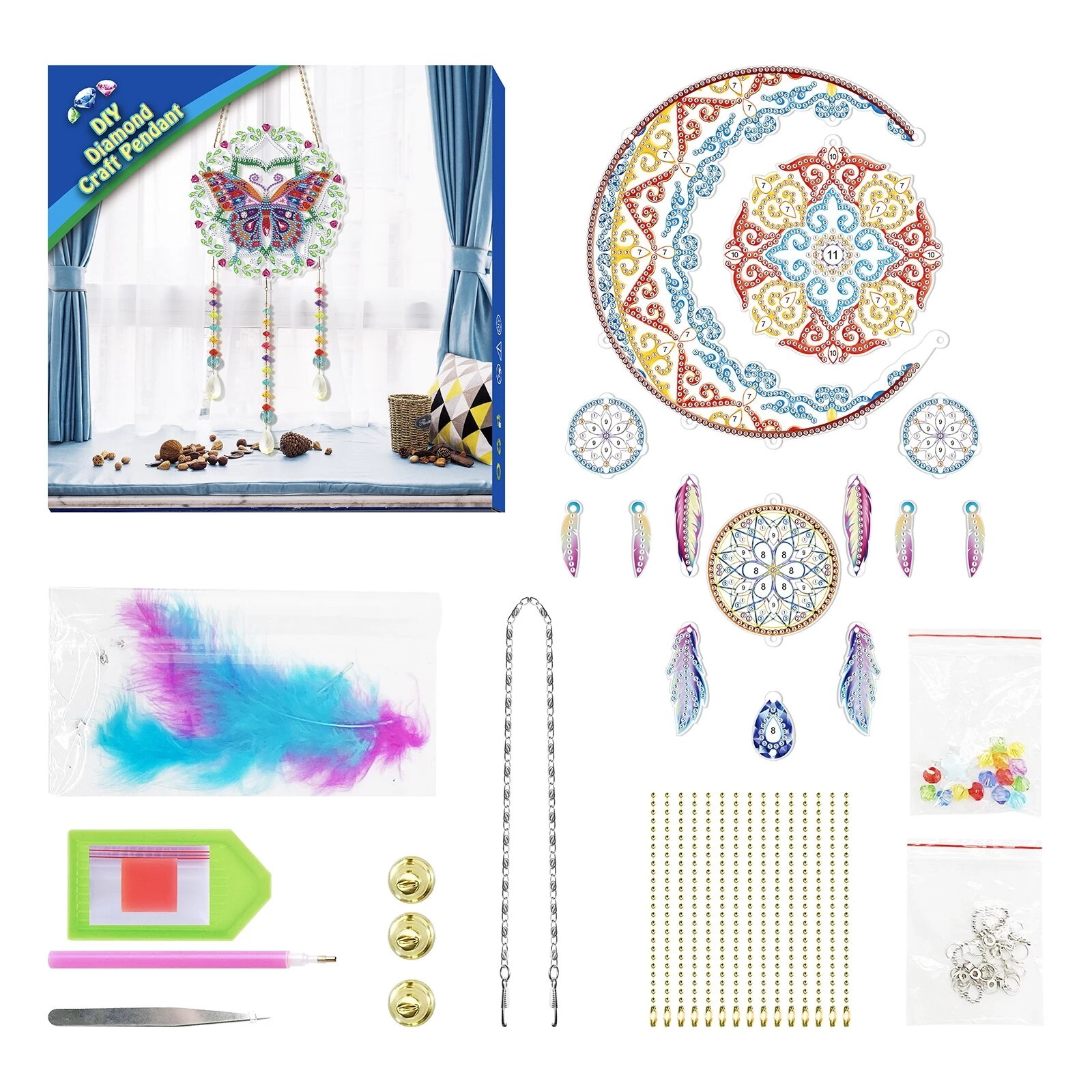 Exquisite Feather Dream Catcher Wind Chime DIY Diamond Painting 5d Shaped Diamond Embroidery Tassel Window Wall Decor Decor