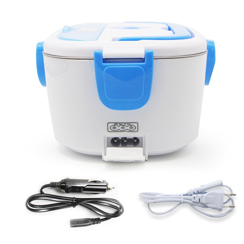 Ahtoska 12V 220V Draagbare Elektrische Verwarmde Rvs Lunchbox Voor Kids Voedsel Containers Voedsel Warmer Met Compartimenten: blue  lunch box