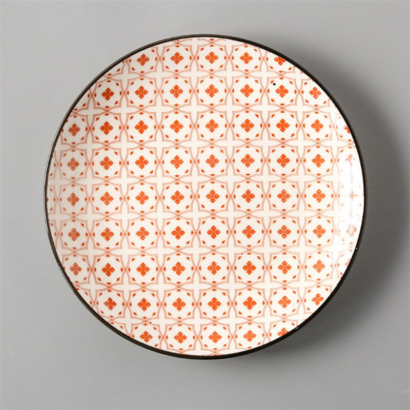 Japanese Style 8 Inch Ceramic Under Glazed Vegetable Dinner Plate Simple Dessert Plate Household Small Steak Dish Food Container: E