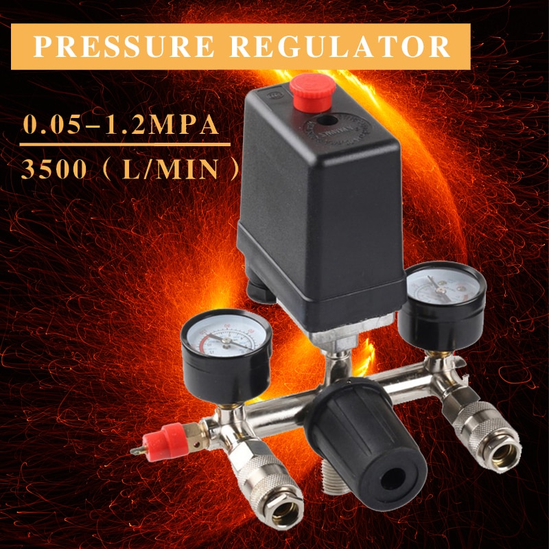 Luftkompressor pumpe trykkbryter kontroll 0.05-1.2 mpa 0-180 psi manifold avlastningsregulator reguleringsventil trykkmåler