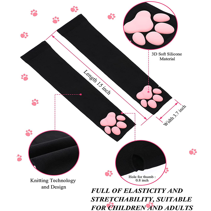 3D Cat Paw Sleeves Sun UV Protection Hand Protector Cover Arm Sleeves Lolita Cosplay Fingerless Glove Outdoor Half Finger Sleeve