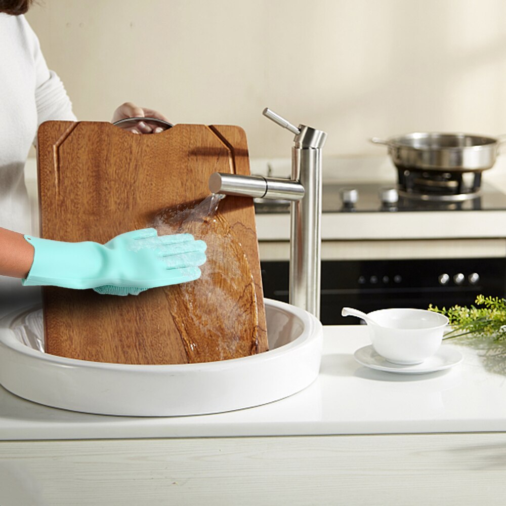 Guantes para cepillar un par de guantes de limpieza de lavavajillas HKML guante mágico de goma para lavado estropajo para el hogar herramienta de limpieza de cocina Scr