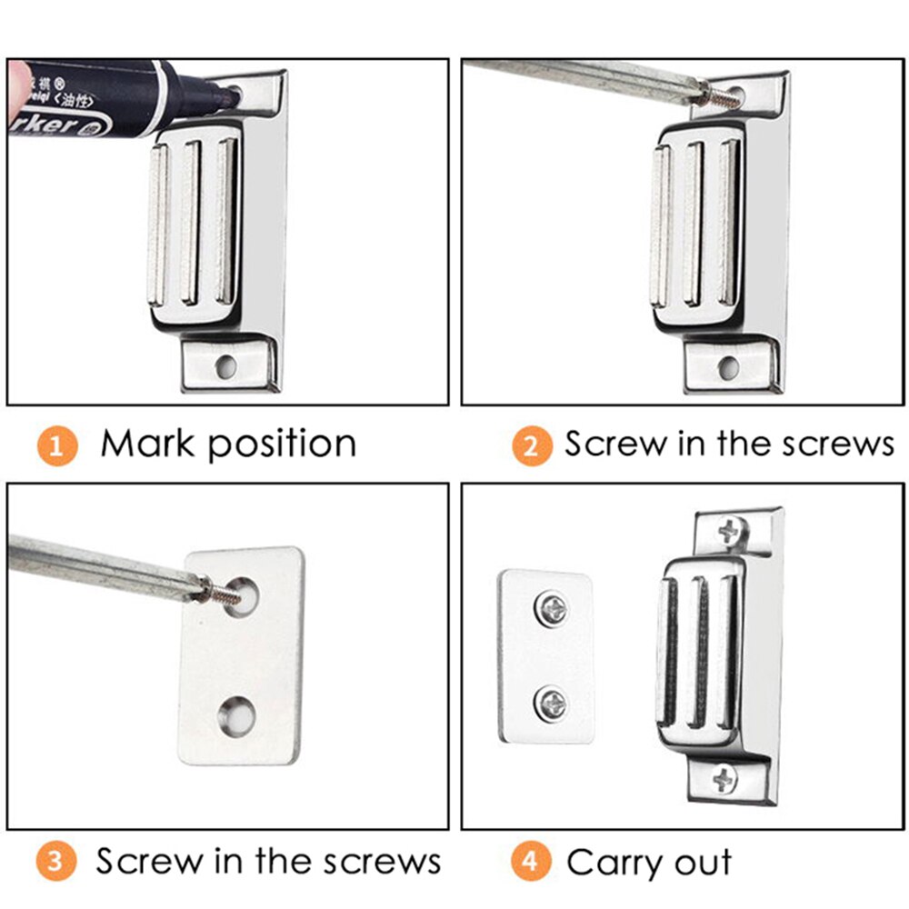 Magnetic Cabinet Door Catch Furniture Closet Catches Latch with 2 Strong Magnets Stainless Steel Kitchen Cupboard Closure Catch