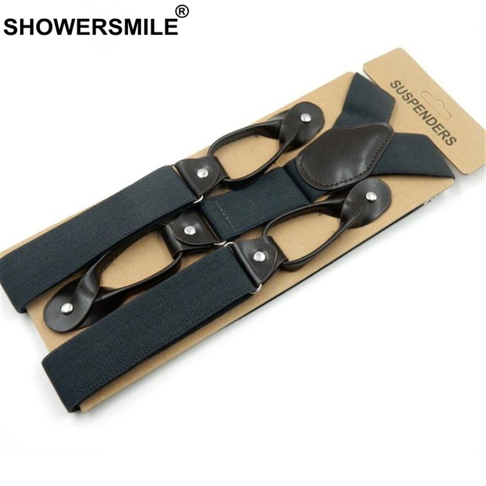 Button Khaki Suspenders Wide Men&#39;S Braces Leather Vintage Pants Strap Belt For Trouser Solid Navy Gray Burgundy Brown 120*3.5cm