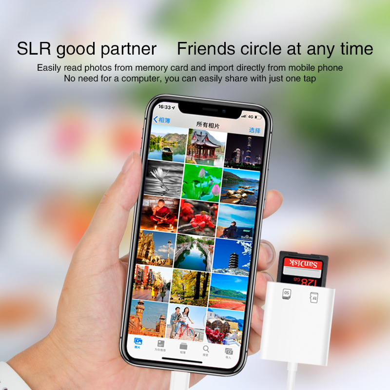 Uthai  c57 til iphone multikortlæser af lyn til sd tf hukommelseskortlæsere understøtter ios 13 til iphone 6/7/8/ x/xr /11