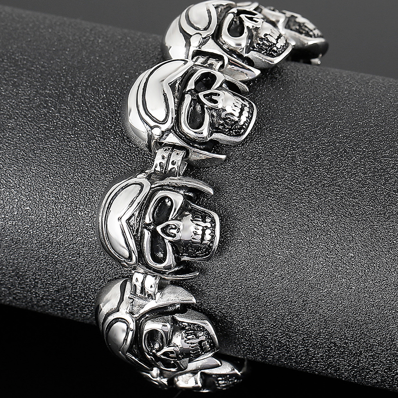Punk Felsen Totenkopf Armbinde Herren - Titan Stahl Skelett Armreif - Radfahrer Kette Schmuck