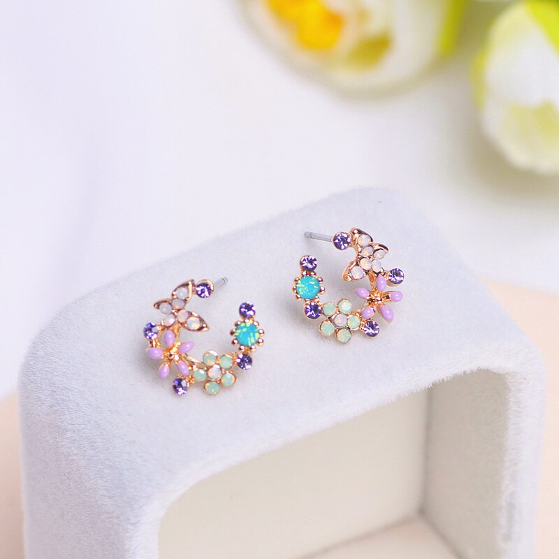 Pendientes de cristal con forma de flor para mujer y niña, aretes de estilo coreano, bisutería , de