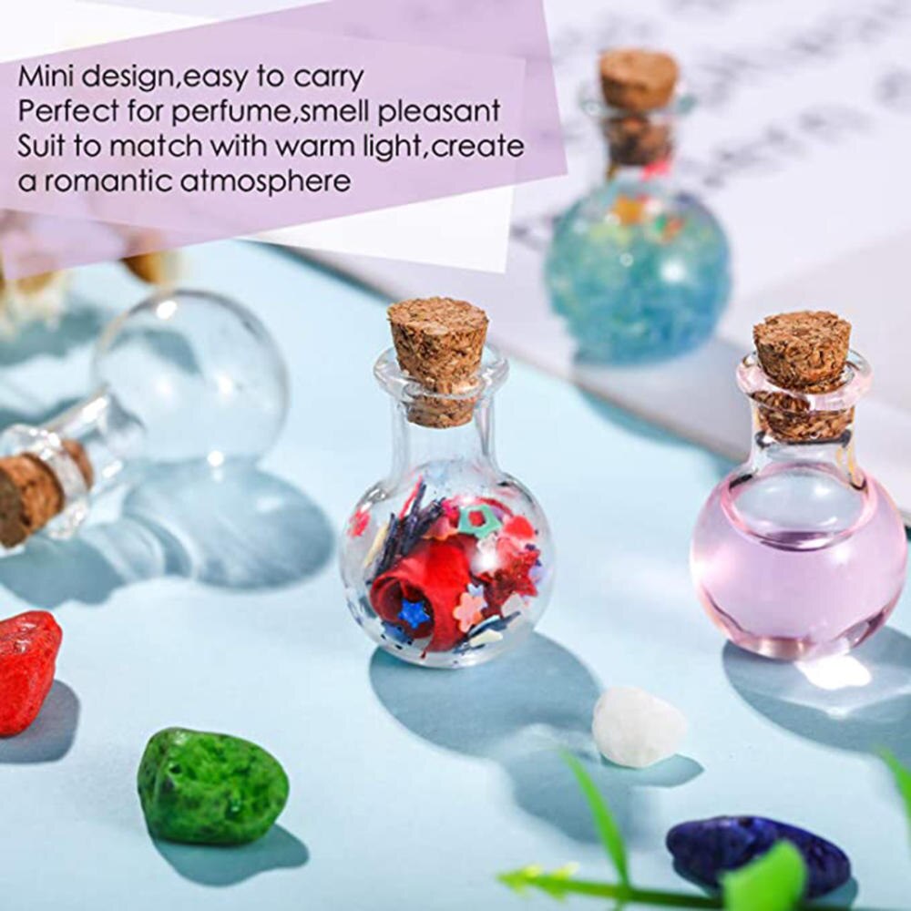 Mini botellas de cristal transparentes, botellas a la deriva, pequeñas botellas de deseos con tapones de corcho para boda, de cumpleaños, manualidades, 10 Uds.