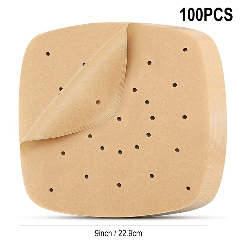 100 stk airfryer liners 6.5/7/7.5/8.5/9 tommer firkantet rund airfryer papir engangs bagepapir køkken non-stick dampmåtte: S 100 stk. -9 tommer