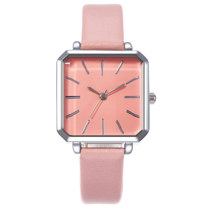 Topmerk vierkante dames armbandhorloge met gecontracteerd leer en kristal polshorloges damesjurk dames quartz klok dropshipping: Roze