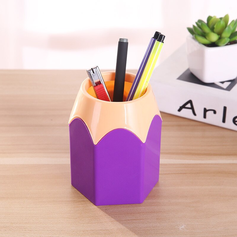 Pencil Shaped Kawaii Pen Holder Makeup Brushes Holder Desk Stationery Organizer School Office Supplies Pen Container: Purple