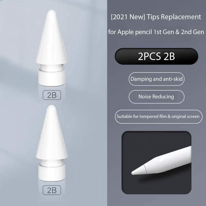 Pencil Tips for Apple Pencil 1 2, Double-Layered Paperfeel Damping Noise Reducing Apple Pencil Nib Replacement 애플펜슬 펜촉: 2PCS 2x2B