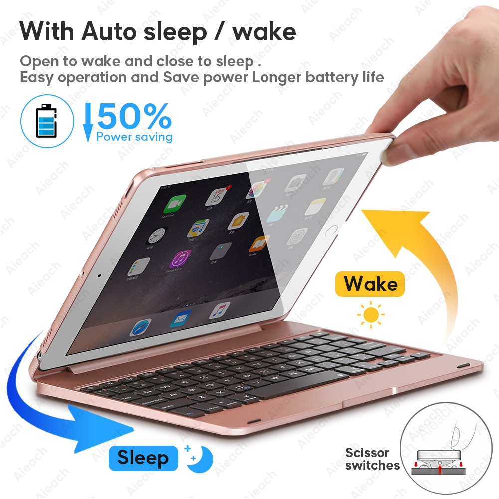 AIEACH 130° Smart Folio Keyboard Case For iPad Air 1 2 Mini 5 4 3 Cover With Sleep/Wake For iPad 5th 6th Pro 9.7 Case