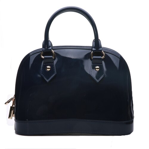 26cm Girls Women PVC Candy Colors Jelly handbag Lady's Shell Shoulder Bag Silicon Tote Beach messenger Bag bolsa Purse: Dark blue