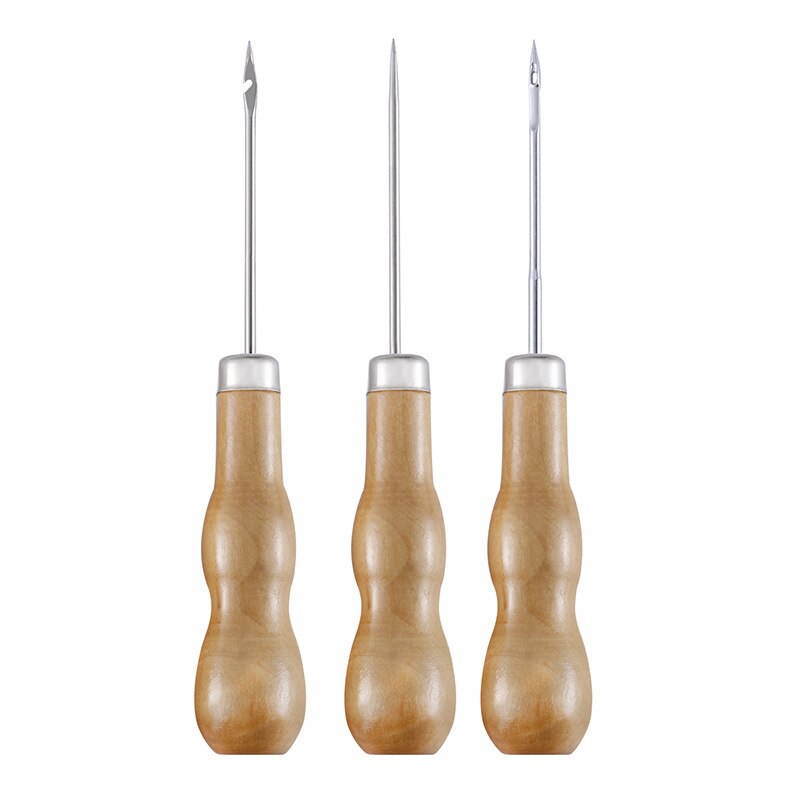 Artificial Wooden Handle Sewing Awl For Repairing Shoes DIY Needlework Handmade Craft Sewing Accessories Leather Punch Tools