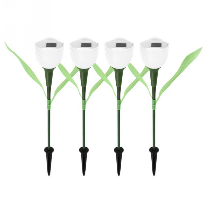 8 farger utendørs hage solcellelys solcelledrevet led tulipan hjemme plenlampe landskap natt blomsterlampe 1pc: Hvit