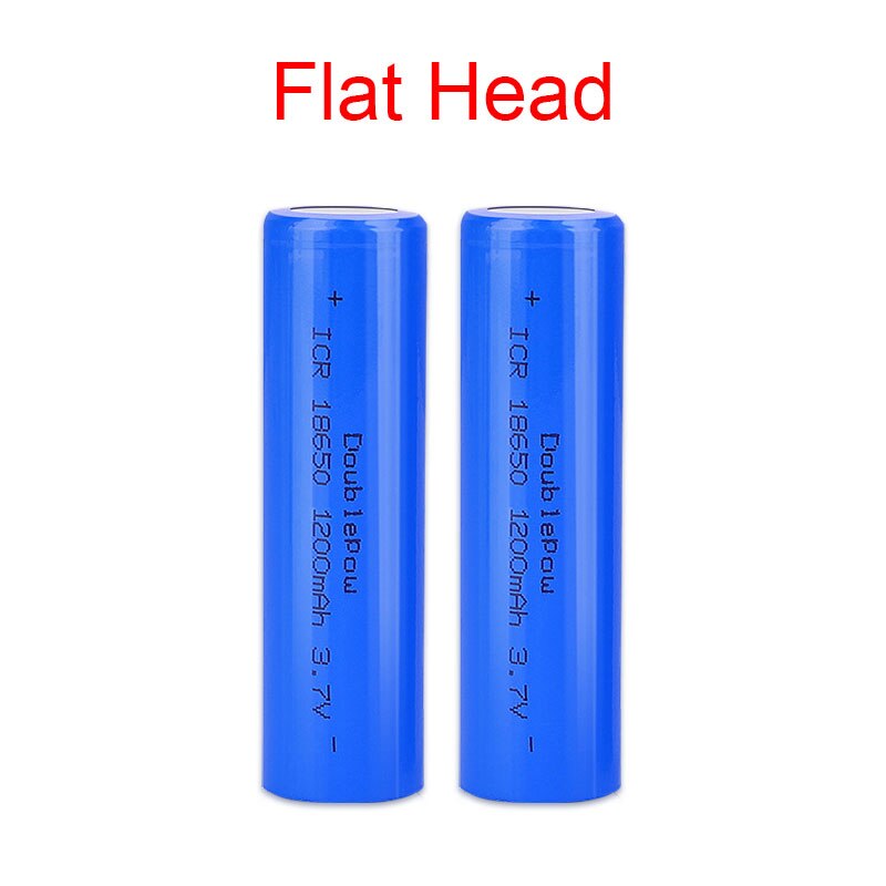 Doublepow DP-18650 1200mAh 3.7V Li-ion rechargeable 18650 battery HIGH CAPACITY FOR LANTERN: 2 PCS Flat Head