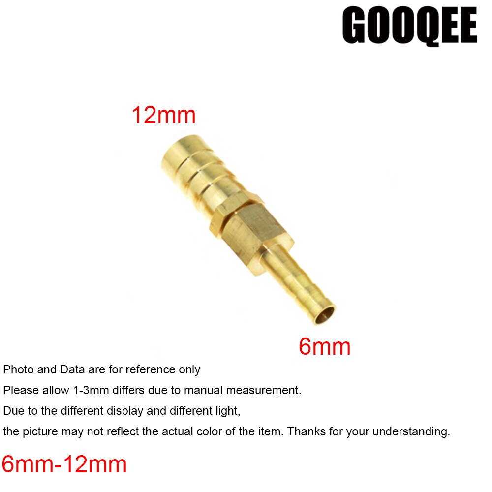 1 stk messing 6mm slange fittings  to 6/8/10/12/14/16/19mm od raccord reducer modhager adapter rørfittings gas kobber koblingsstik: 6mm x 12mm