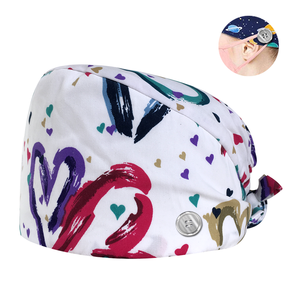 réglable boutons pansement gommage chapeaux salon de beauté impression florale chapeaux de travail unisexe spa respirant gommages casquettes: 22009